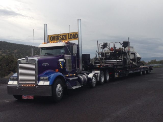flatbed trailer with heavy load